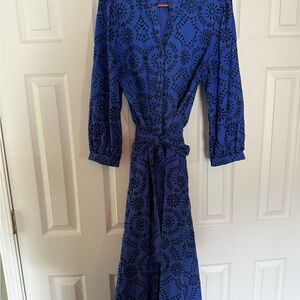 Ann Taylor Royal Blue Patterned Long Sleeve Dress